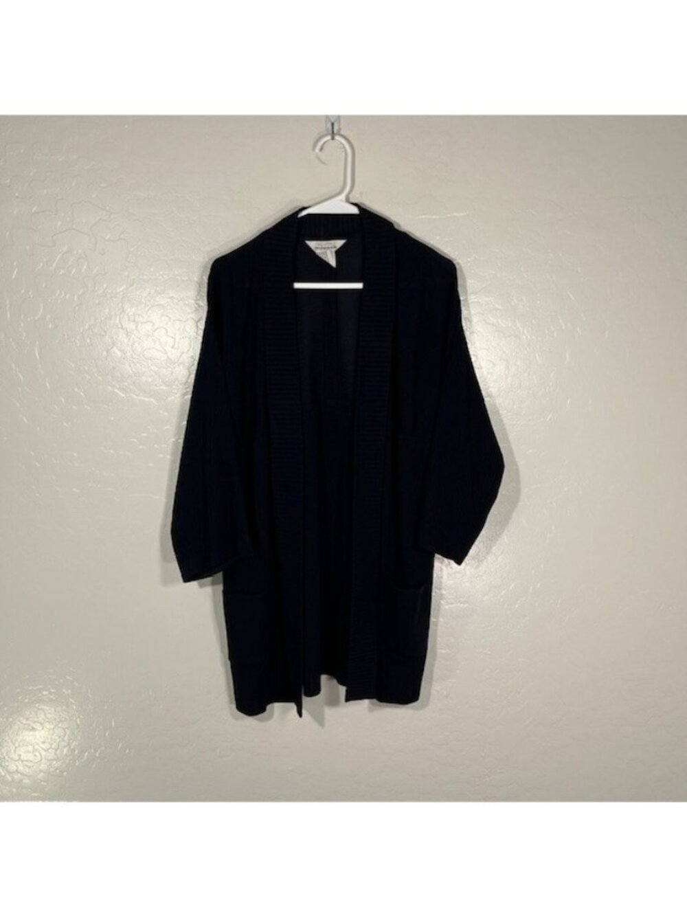 Misook Cardigan Jacket Womens Medium Acrylic Knit Sweater Open Front Long Black